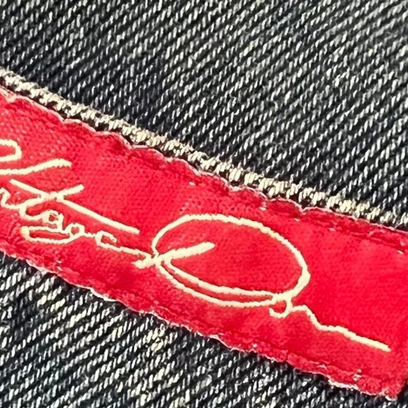 Vintage Don Men's Printed Logo Distress Hem Bootcut Denim Baggy Jeans Size 42 - Picture 8 of 9